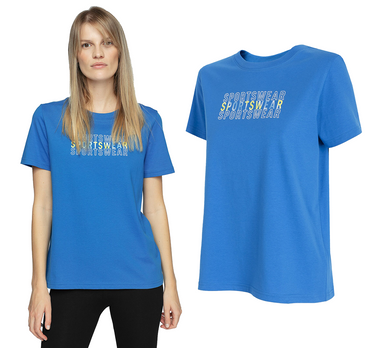 T-shirt damski 4F TSD017 bawełniany oversize niebieski