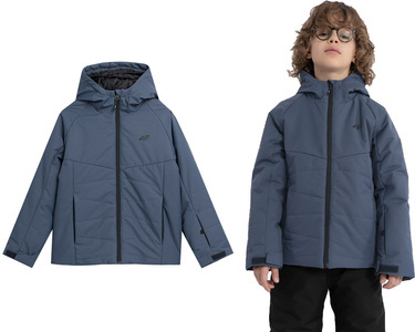 Kurtka narciarska chłopięca 4F M298 zimowa z kapturem niebieska