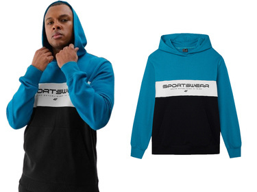 Bluza męska dresowa 4F M1032 z kapturem z bawełny niebieska