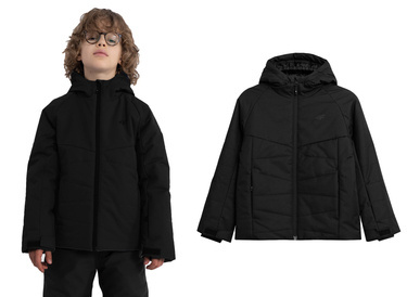 Kurtka narciarska chłopięca 4F M298 zimowa z kapturem czarna