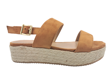 Sandały słomkowe na platformie plecione brąz