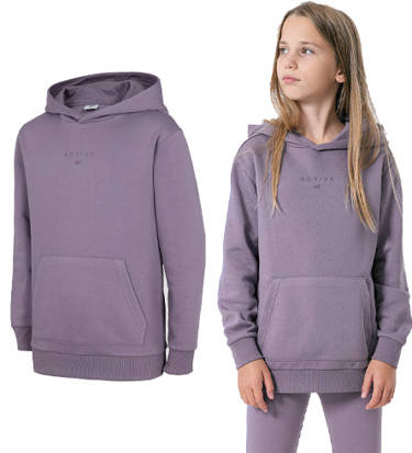 Bluza z kapturem 4F dla dziewczynki ocieplana JBLD003 fioletowa