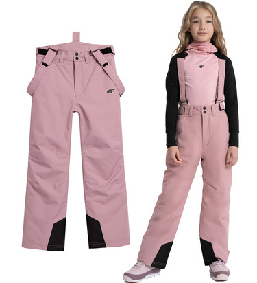 Spodnie narciarskie 4F F353 dziewczęce z szelkami róż