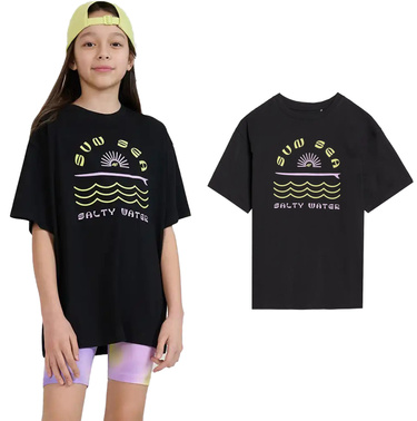 Koszulka dziewczęca 4F F1870 oversize z nadrukiem czarna