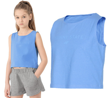 T-shirt dziewczęcy 4F JTSD012 TOP bez rękawów niebieski