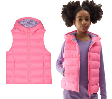 Kamizelka dziewczęca 4F F080 bezrękawnik z kapturem