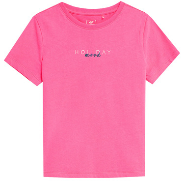 Koszulka dziewczęca 4F F395 z bawełny na lato różowa