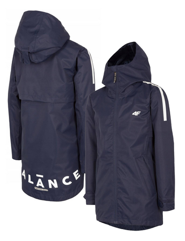 Kurtka dziecięca parka 4FJKUD200 membrana przeciwdeszczowa granat
