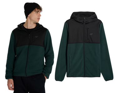 Bluza polarowa z softshellem 4F ciepły polar z kapturem M417 zielona