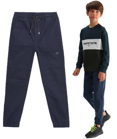 Spodnie chłopięce 4F M412 joggery z bawełny granat