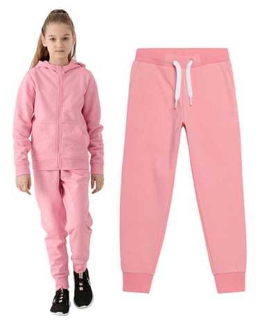 Spodnie dresowe dziewczęce 4F JSPDD001 ocieplane różowe