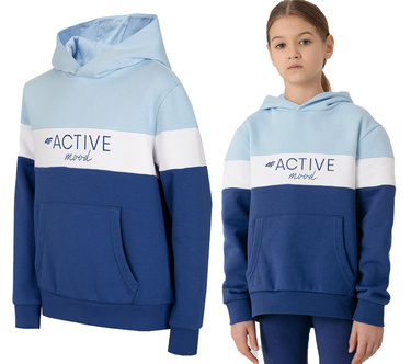 Bluza dziewczęca dresowa 4FJBLD002 z kapturem