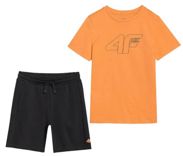 Zestaw sportowy 4F pomarańczowa koszulka czarne spodenki