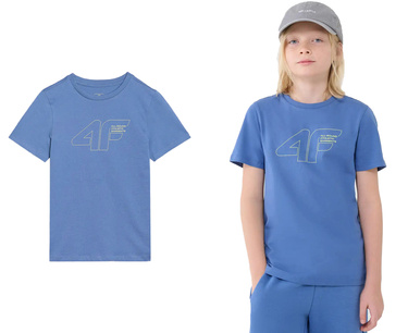 Koszulka bawełniana 4F M2185 T-shirt z dużym logo niebieski