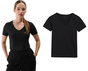 Koszulka damska bawełniana 4F F1990 w serek czarna