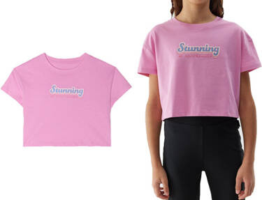 Koszulka dziewczęca 4F F1151 crop top z bawełny róż