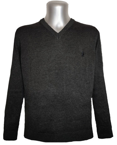 Sweter męski elegancki bawełniany w serek ciemny szary