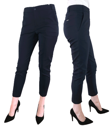 Spodnie cygaretki damskie Sigma 7/8 w kant granat