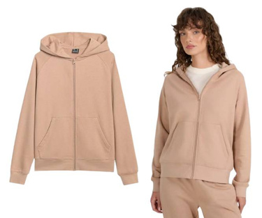 Bluza damska rozpinana F1977 z kapturem beżowa