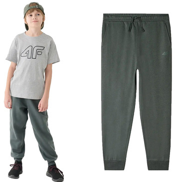 Spodnie dresowe chłopięce 4F M761 z bawełny zielone