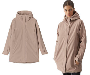 Kurtka damska z kapturem 4F F560 parka przejściowa beż