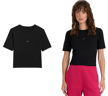 T-shirt damski z bawełny 4F F2971 dopasowana koszulka czarna