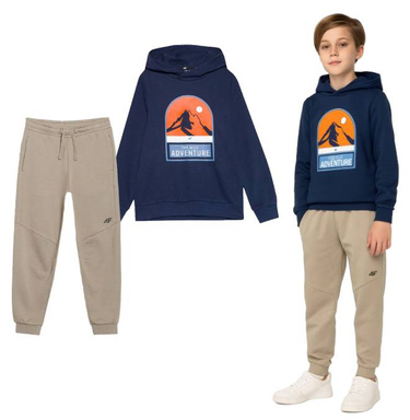 Dres chłopięcy 4F granatowa bluza, beżowe spodnie