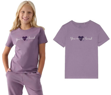 T-shirt dziewczęcy 4F F1545 koszulka z bawełny fiolet
