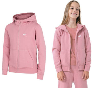 Bluza dresowa z kapturem 4F JBLD001 ocieplana różowa na zamek