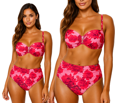 Strój kąpielowy Gabbiano ASHLEY-D 019 dwuczęściowy wysoki stan róże