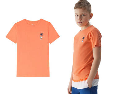 T-shirt bawełniany 4F z nadrukiem M1130 koszulka na lato pomarańczowa