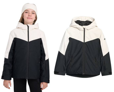 Kurtka narciarska 4F F0818 zimowa z kapturem biało-czarna