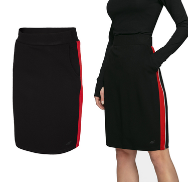 Spódnica ołówkowa do kolana 4F SPUD010 z lampasem czarna