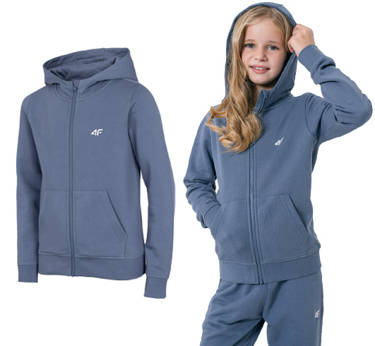 Bluza dresowa z kapturem 4F JBLD001 ocieplana na zamek niebieski
