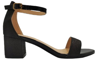 Sandały damskie na słupku brokatowe zabudowana pięta czarne