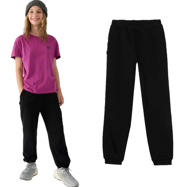 Spodnie dziewczęce dresowe 4F F754 bawełniane czarny