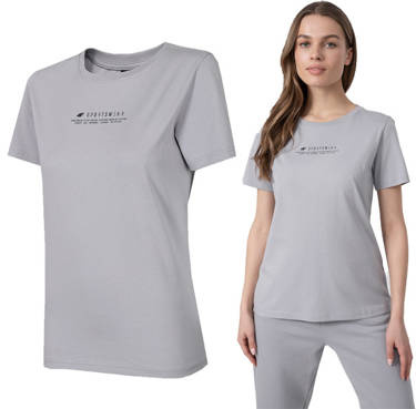 T-shirt damski 4F TSD019 luźna koszulka szara
