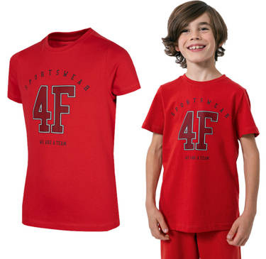 T-shirt chłopięcy 4F JTSM008 bawełniany czerwony