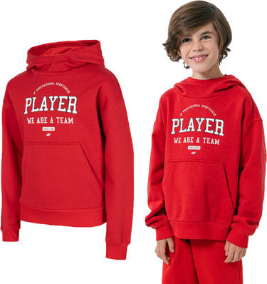 Bluza chłopięca z kapturem 4F JBLM006 dresowa czerwona