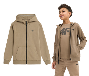 Bluza chłopięca 4F na zamek M219 z kapturem  beżowa