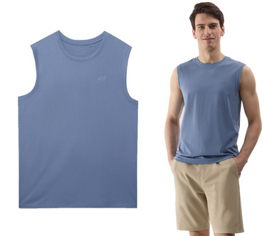 Koszulka bez rękawów 4F M075 T-shirt na lato z bawełny niebieski